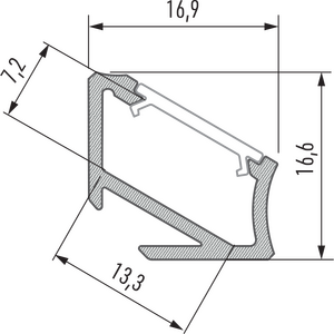 Lumines LED-asennusprofiili H 16,9x16,6x2020mm anodisoitu alumiini