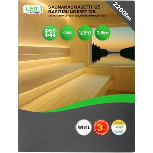Led Energie Saunanauhasetti 125 2,5m 2700K 10W/m IP44/65 valkoinen 2200lm himmennettävä